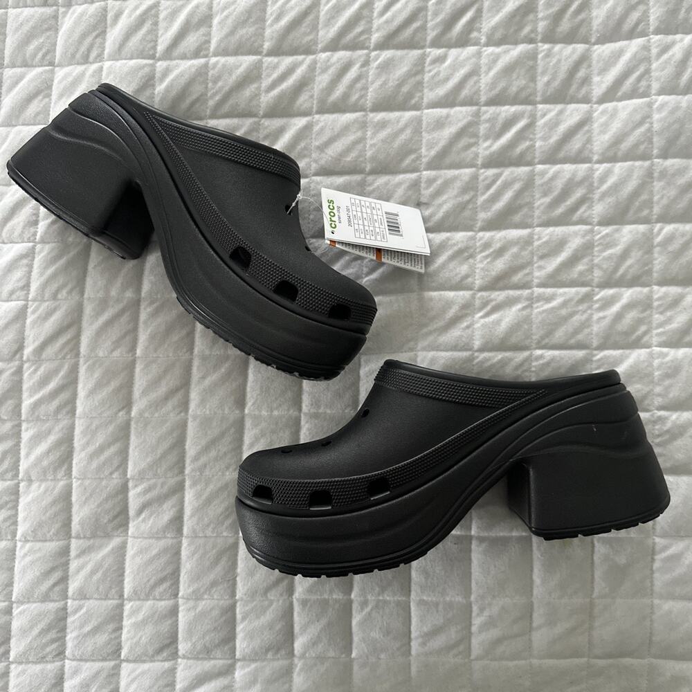 Crocs Clogs Womens 11 Mens 9 Black Siren Platform Heel Ventilated Chunky Comfort